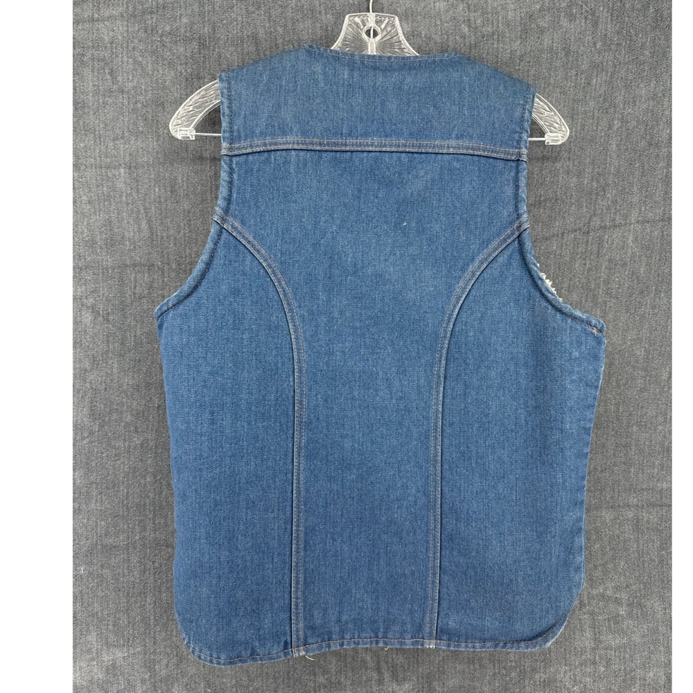 Wrangler Sherpa Lined Denim Vest Mens Medium Blue Western Ranch Cowboy USA VTG - Picture 2 of 10